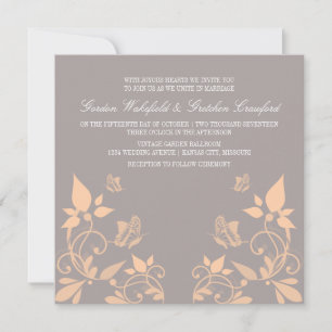 Peach Butterfly Floral Wedding Invite