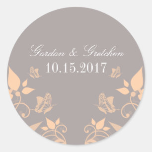 Peach Butterfly Floral Wedding Stickers