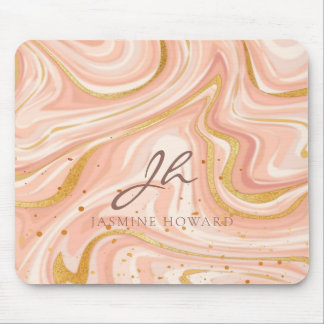 Peach Cake Marble Gold Glitter Customisable Mouse Pad