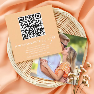 Peach calligraphy QR code RSVP photo fall wedding Enclosure Card
