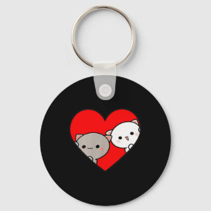 Peach Cartoon Love Goma Cat Valentine’s Day Heart  Key Ring