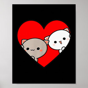 Peach Cartoon Love Goma Cat Valentine’s Day Heart Poster