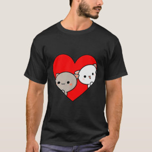 Peach Cartoon Love Goma Cat Valentine’s Day Heart  T-Shirt