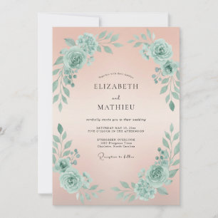 Peach Celadon Peony Wedding Invitation