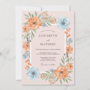 Peach Cerulean Painted Wedding Invitation