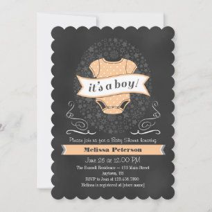Peach Chalkboard Boy Baby Shower Invite