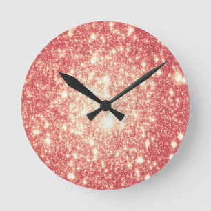 Peach Champagne Stars Round Clock