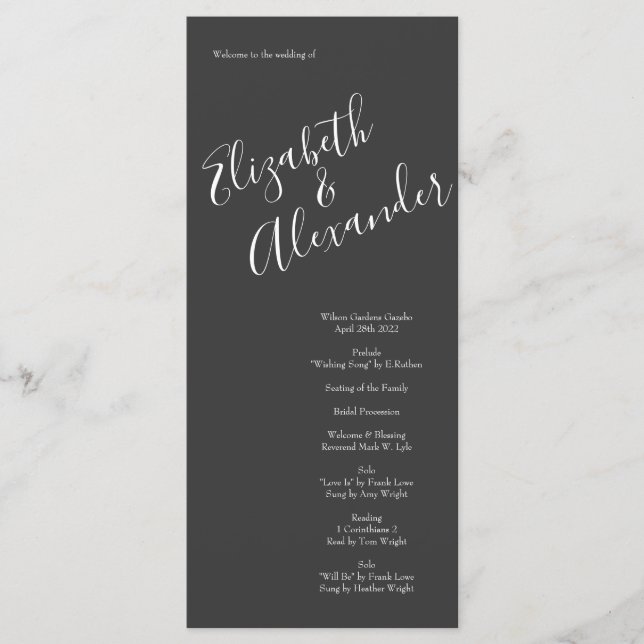 Peach Charcoal Grey Peony Rose Wedding Programs Menu (Front)