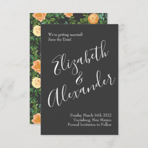 Peach Charcoal Grey Peony Rose Wedding Save Date Invitation