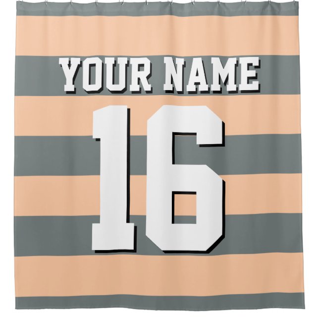 Peach Charcoal Sports Jersey Preppy Stripe Shower Curtain (Front)