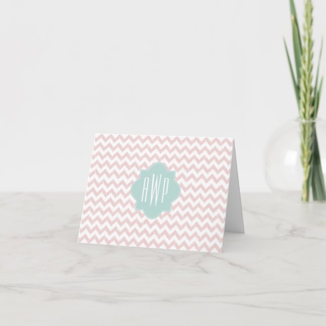 Peach Chevron Ikat Monogrammed Notecard (Front)