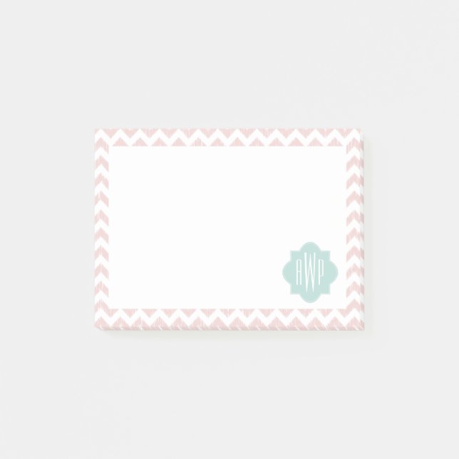 Peach Chevron Ikat Monogrammed Post It Notes (Front)