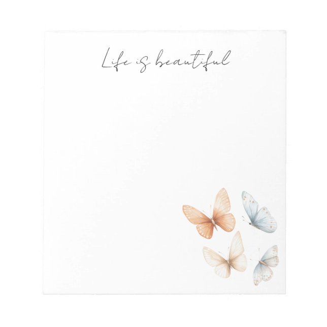 Peach Chic Blue Butterflies  Notepad (Front)