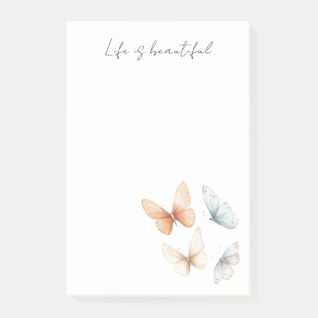 Peach Chic Blue Butterflies  Post-it Notes (Front)