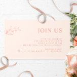 Peach, Chic Modern Join Us Reception Wedding  Enclosure Card<br><div class="desc">Elegant, peach contemporary "Join Us" wedding reception enclosure card, with all text sections open to customisation. Leave the title as "JOIN US" or change it to "RECEPTION", "TIMELINE" or another. Design in a peach background with white text in modern elegant typography. Elegant and minimal design with fine subtle hand-drawn botanical...</div>