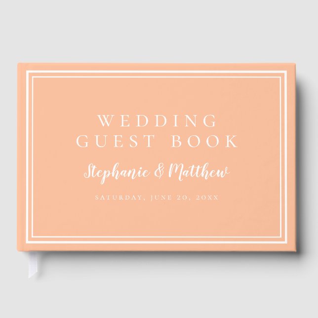 Peach Chic Simple Minimalist Wedding Modern Guest Book (Front)
