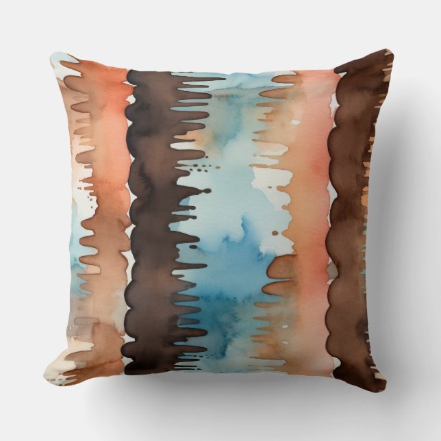 Peach Chocolate and Blue abstract Cushion (Front)