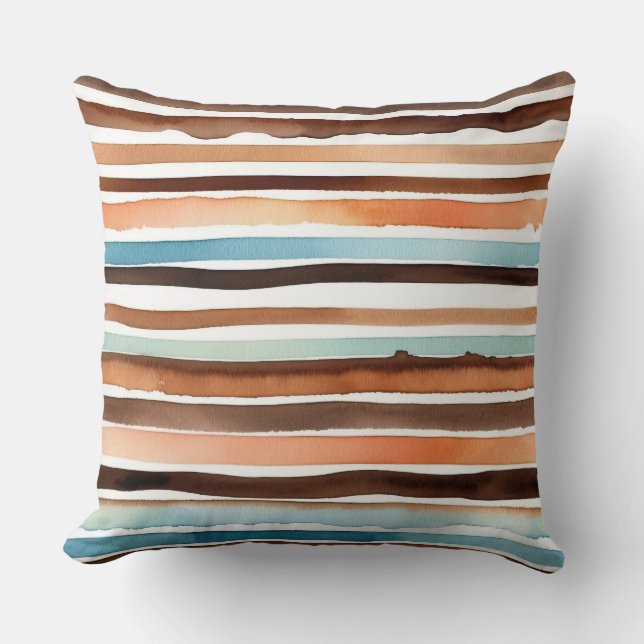 Peach chocolate teal stripes cushion (Front)