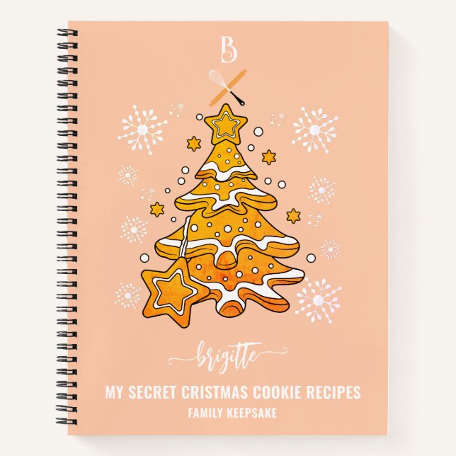 Peach Christmas Tree Cookie Baking Crew Snowflakes Notebook (Front)