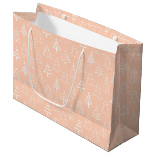 Peach Christmas Tree Pattern - Large Gift Bag