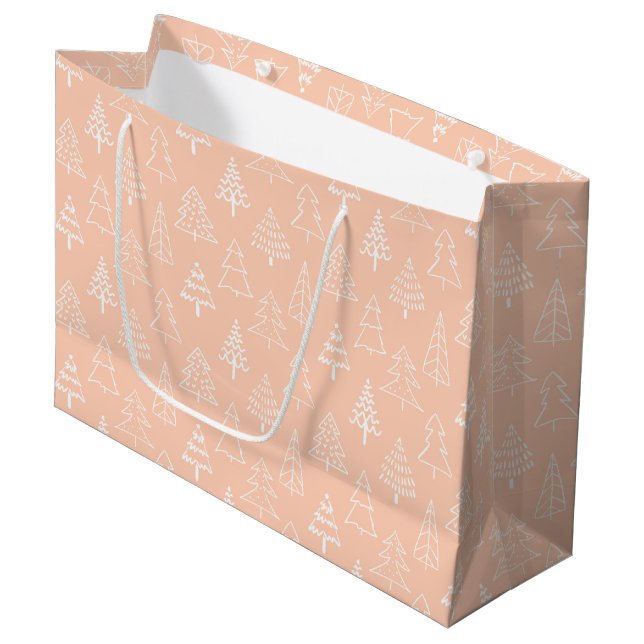 Peach Christmas Tree Pattern - Large Gift Bag (Front Angled)