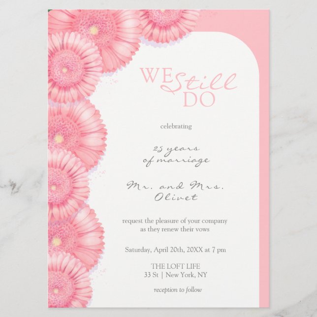 Peach Chrysanthemum Vow Renewal 25 Year Invitation (Front)