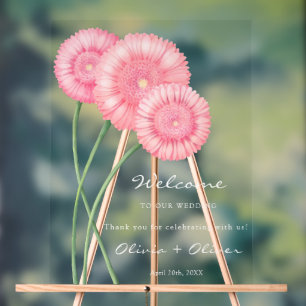 Peach Chrysanthemum Wedding Welcome Acrylic Sign