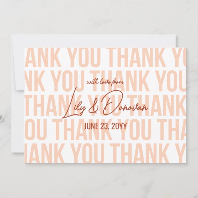 Peach & Cinnamon Modern Typograhpy Wedding Thank You Card (Front)