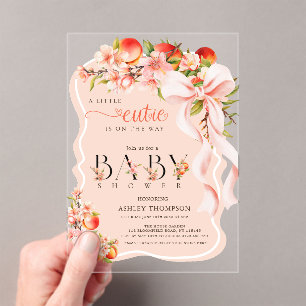 Peach Citrus Floral Bow Baby Shower Invitation