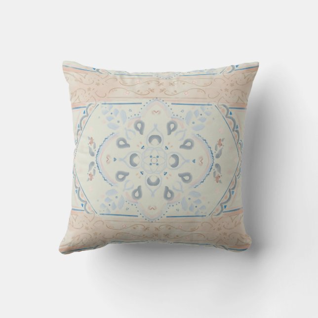 Peach + Clouds Marker and Ink Tile Design Cushion (Back)