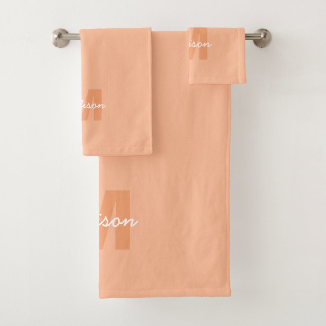 Peach colour of 2024 with custom Monogram name Bath Towel Set (Insitu)