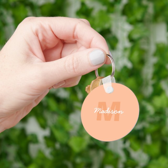 Peach colour of 2024 with custom Monogram name Key Ring (Hand)