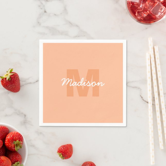Peach colour of 2024 with custom Monogram name Napkin (Insitu)