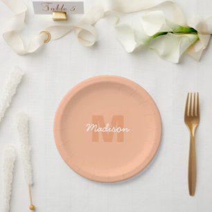 Peach colour of 2024 with custom Monogram name Paper Plate