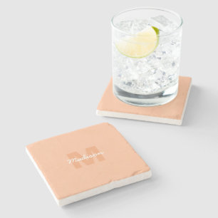 Peach colour of 2024 with custom Monogram name Stone Coaster