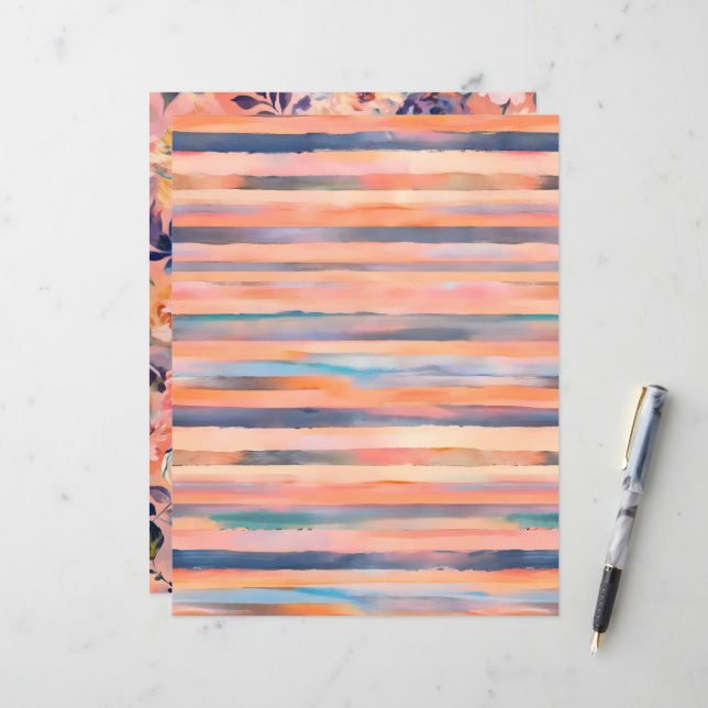 Peach colour pastel stripes scrapbook paper (Front/Back In Situ)