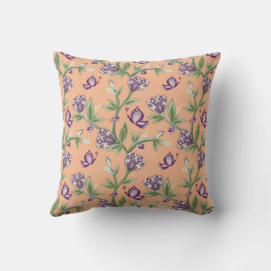 Peach colour pillow, artistry, purple butterfly cushion