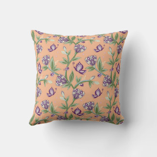 Peach colour pillow, artistry, purple butterfly cushion
