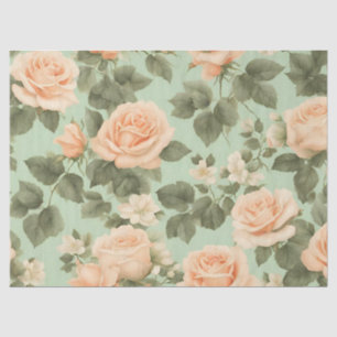 Peach Colour Roses on Light Green Background  Tissue Paper