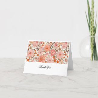 Peach Coloured Floral Flowers Thank You Card