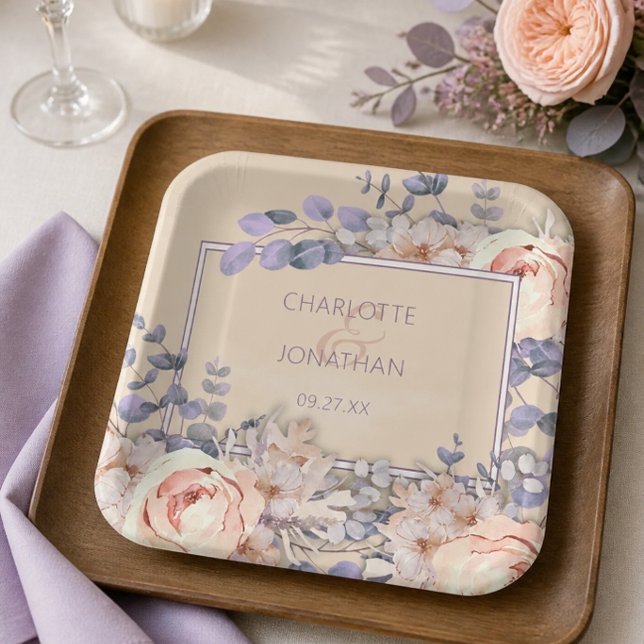 Peach Coloured Floral Wedding Paper Plate (Creator Uploaded)