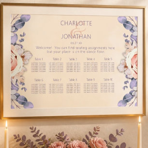 Peach Coloured Floral Wedding Seating Chart