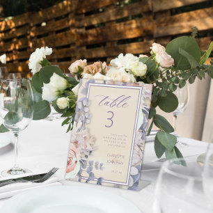 Peach Coloured Floral Wedding Table Number Pedestal Sign