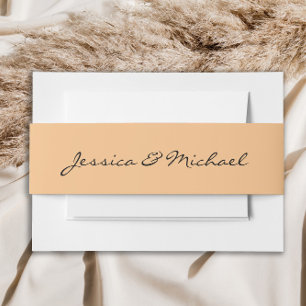 Peach Coloured Modern Script Wedding Names Invitation Belly Band