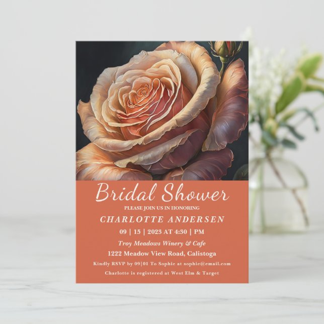 Peach Coloured Rose Bridal Shower Invitation (Standing Front)