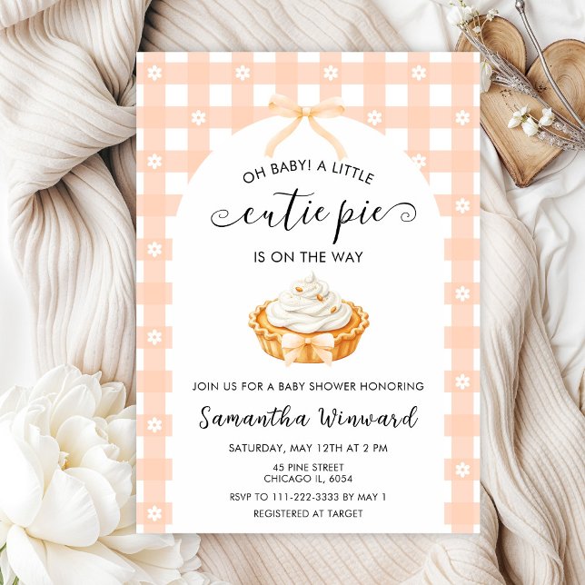 Peach Coquette Cutie Pie Baby Shower Invitation (Creator Uploaded)