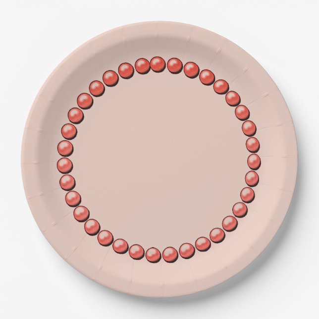 Peach & Coral Beaded Necklaces Printed Paper Plate (Front)
