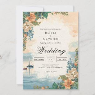 Peach Coral Bloom Watercolor Wedding Invitation