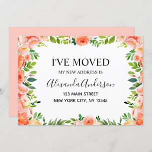 Peach Coral Floral Moving Announcement