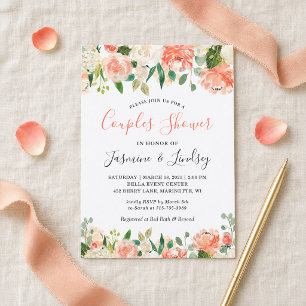 Peach Coral Floral Wedding Couples Shower Invitation